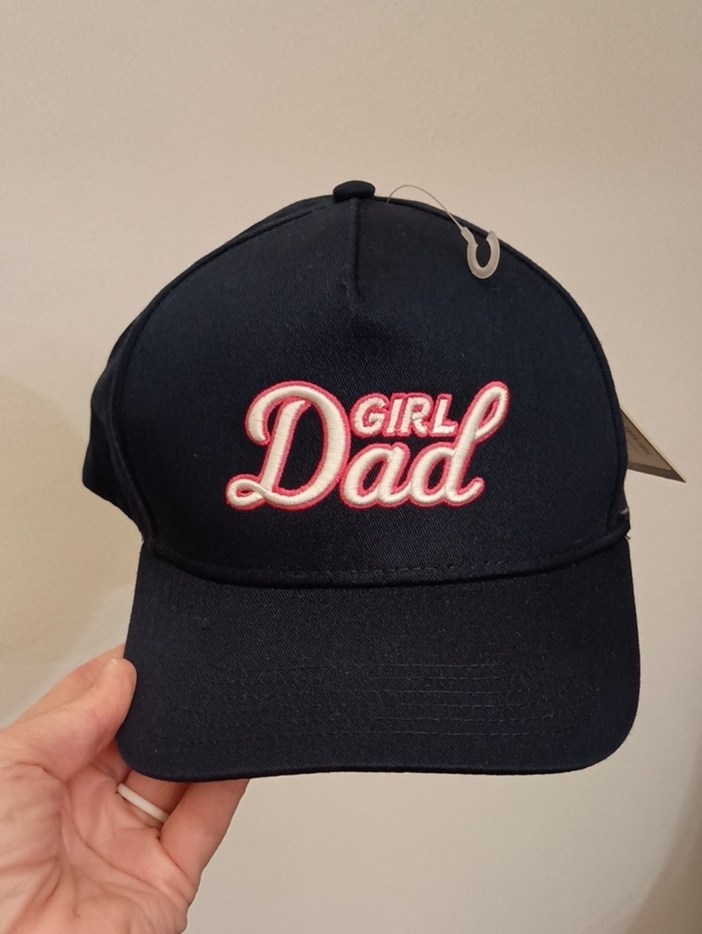 Embroidered "Girl Dad" Baseball Cap - Navy with Pink & White
